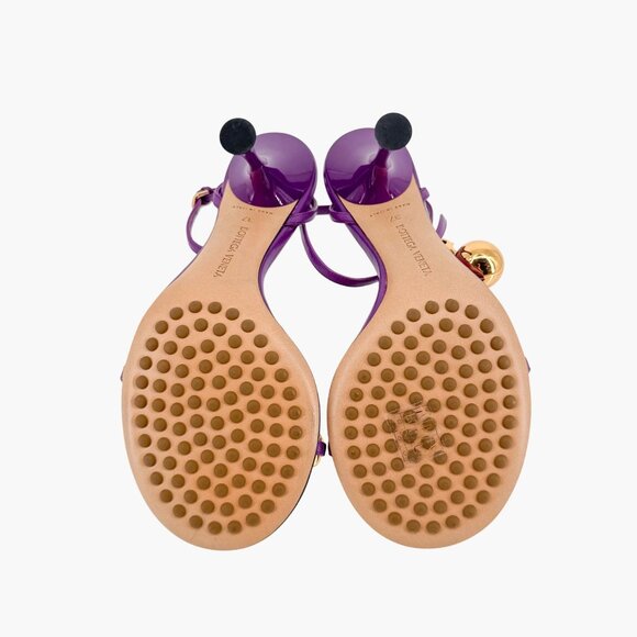 Bottega Veneta Dot Chain Heel Sandals Purple Leather Size 37 US 7 Women - Picture 4 of 14